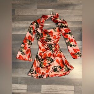 HOUSE OF CB TOIRA silk dress with print (Size S)